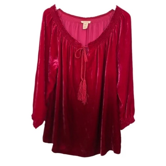 Sundance Pink Fuchsia Ombre Silk/Rayon Velvet Smocked Tassle Shirt Blouse Small - Picture 1 of 8